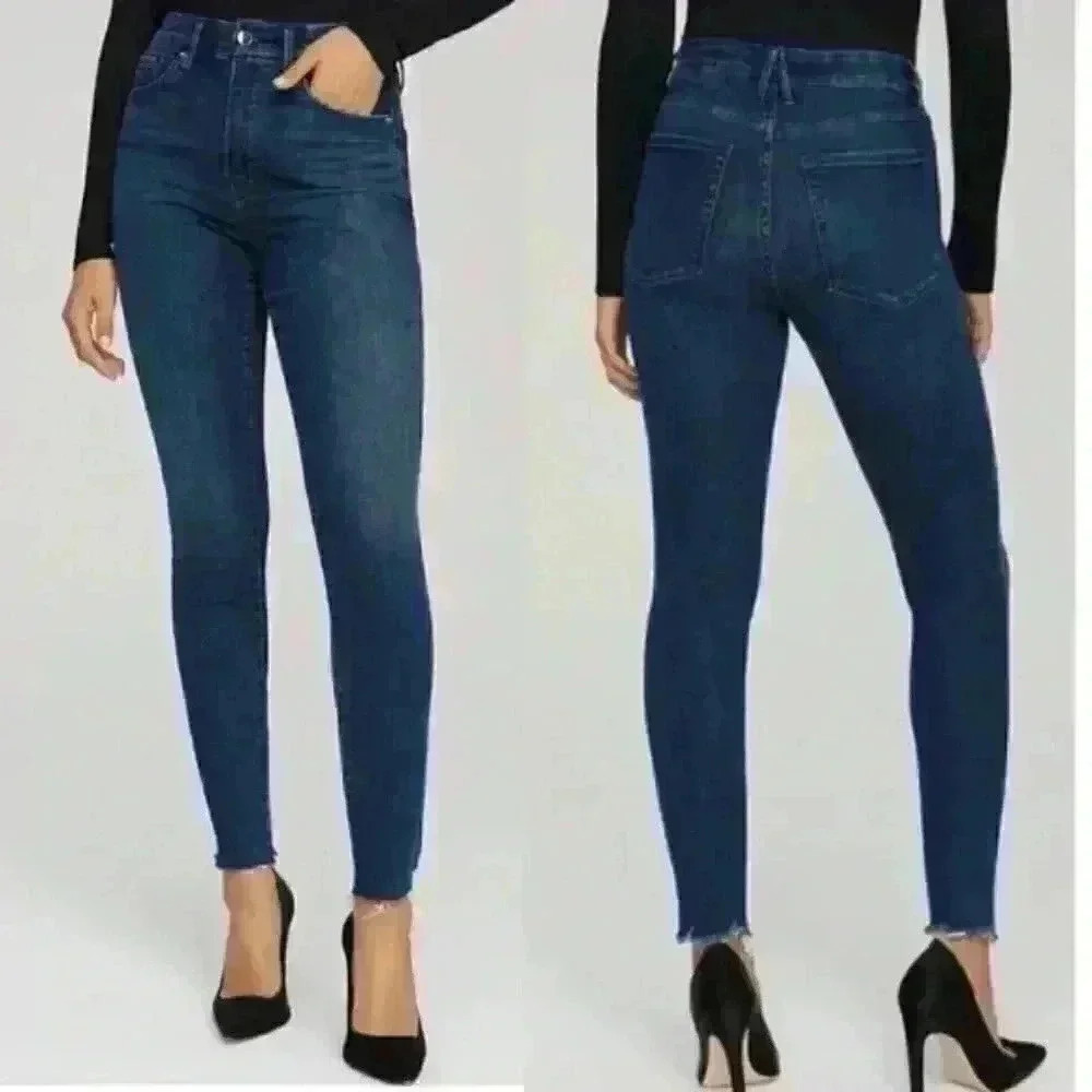 GOOD American Good Legs Raw Chewed Hem Skinny Jeans Mid-Rise Blue653 Size 4/27